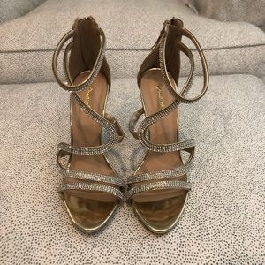 Rhinestone Gold Strappy Heels